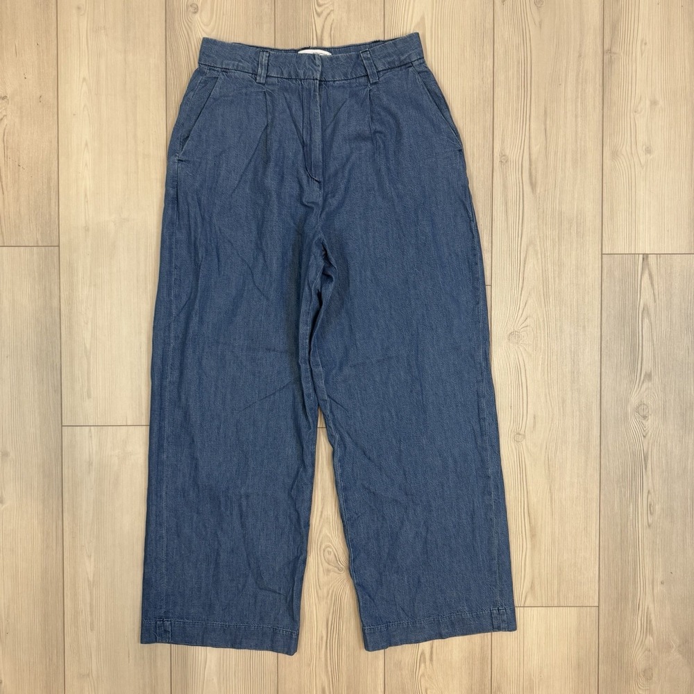 Old Navy Size 8 Extra High-Waisted Taylor Wide-Leg Trouser Pants Blue Adjustable